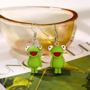Cute Green Froggy Frog Dangle Earrings